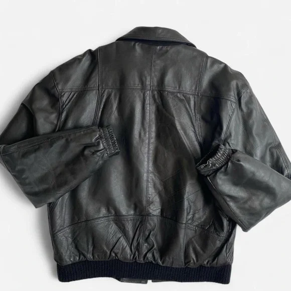 SOLD black leather bomber jacketSOLD - Picture 2 of 8